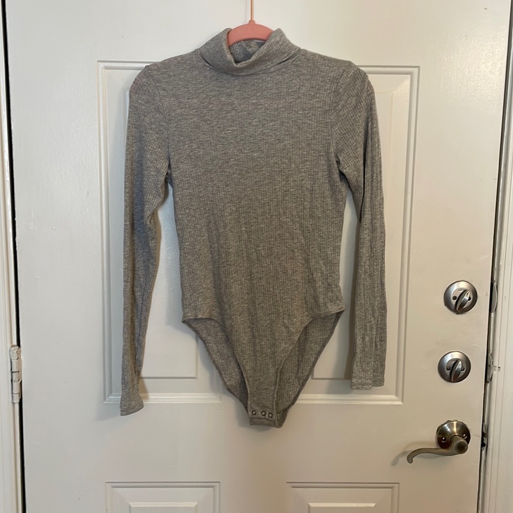 Grey Aerie Ribbed Turtleneck Long sleeve Bodysuit